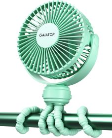 Mini Portable Stroller Fan, Battery Operated Small Clip on, Detachable 3 Speed Rechargeable (Color: green)